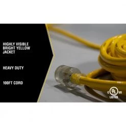 Yellow Jacket 100 ft. 10/3 SJTW Outdoor Heavy-Duty Extension Cord with Power Light Plug -Extension Cords Sales Store yellow yellow jacket general purpose cords 2806 44 1000