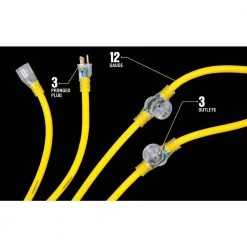 Yellow Jacket 25 ft. 12/3 STW Multi-Outlet (3) Outdoor Heavy-Duty Extension Cord with Power Light Plug -Extension Cords Sales Store yellow yellow jacket general purpose cords 2830 4f 1000