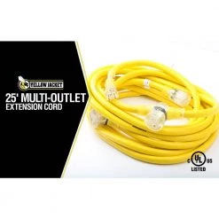 Yellow Jacket 25 ft. 12/3 STW Multi-Outlet (3) Outdoor Heavy-Duty Extension Cord with Power Light Plug -Extension Cords Sales Store yellow yellow jacket general purpose cords 2830 c3 1000