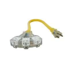 Yellow Jacket 2 ft. 12/3 SJTW 3 Multi-Outlet Outdoor Heavy-Duty Adapter Extension Cord with Power Light Block -Extension Cords Sales Store yellow yellow jacket general purpose cords 2882 c3 1000